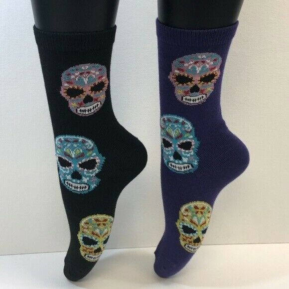 2 PAIRS Foozys Women's Socks, DAY OF THE DEAD Prin - Picture 1 of 4